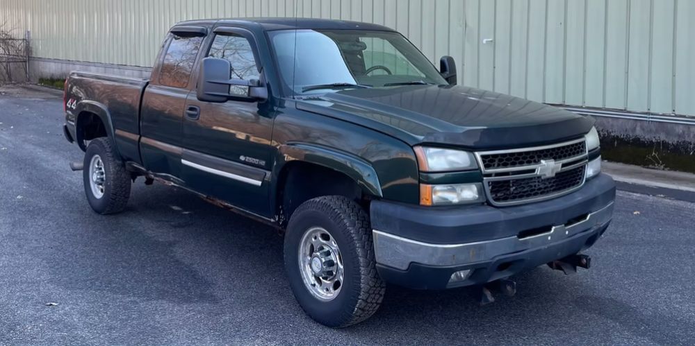 Green Chevy Silverado before