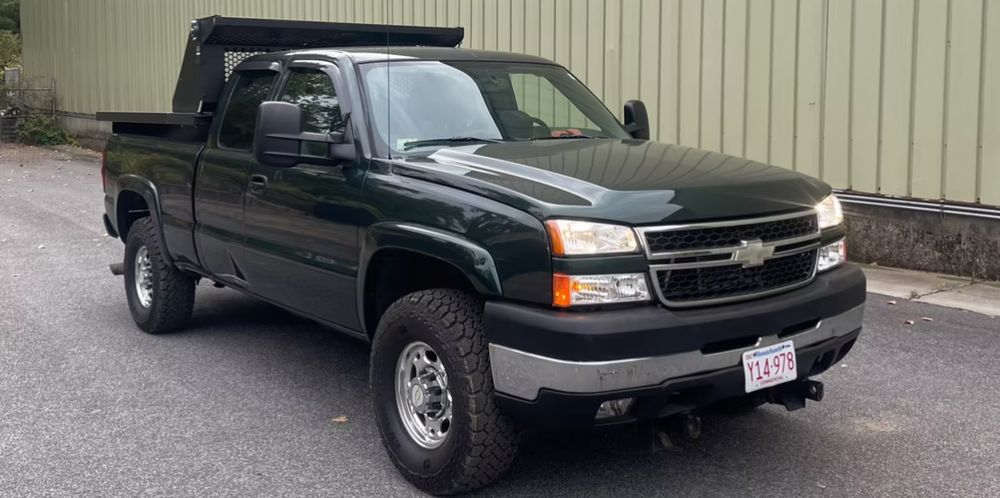 Green Chevy Silverado after, glossy finish