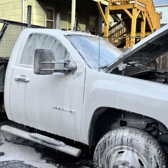 White Chevy 3500HD mid-wash